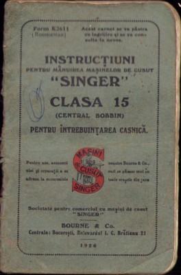 HST A2102 Instrucțiuni pentru m&amp;acirc;nuirea mașinelor de cusut Singer ... 1926 foto