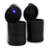 Scrumiera Auto Rotunda cu Iluminare LED, Lumina Albastra, Culoare Negru
