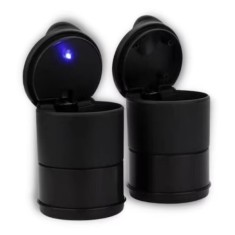 Scrumiera Auto Rotunda cu Iluminare LED, Lumina Albastra, Culoare Negru