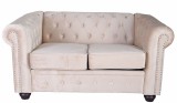 Sofa Chesterfield din lemn masiv cu tapiterie din catifea bej FHA084, Sufragerii si mobilier salon