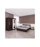 Dormitor INES, 4 Piese, Pat 160 x 200, 2Noptiere, Dulap cu usi glisante, Culoare Wenge/Alb