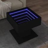 VidaXL Măsuță de cafea cu LED, negru, 50x50x45 cm, lemn prelucrat
