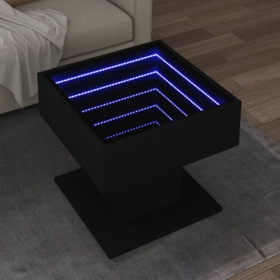 vidaXL Măsuță de cafea cu LED, negru, 50x50x45 cm, lemn prelucrat 847526 foto