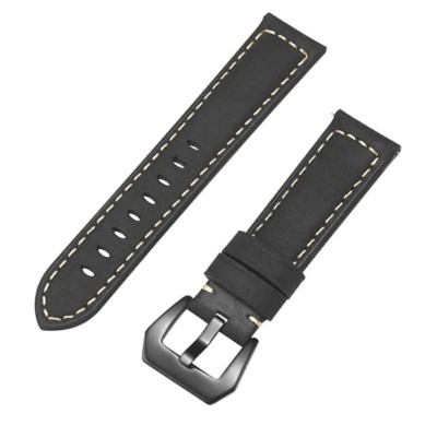Curea piele naturala compatibila Huawei Watch GT 2 46mm, Telescoape QR, Negru Mat foto