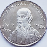 604 Malta 2 Liri 1974 Francesco Abela km 24 argint, Europa