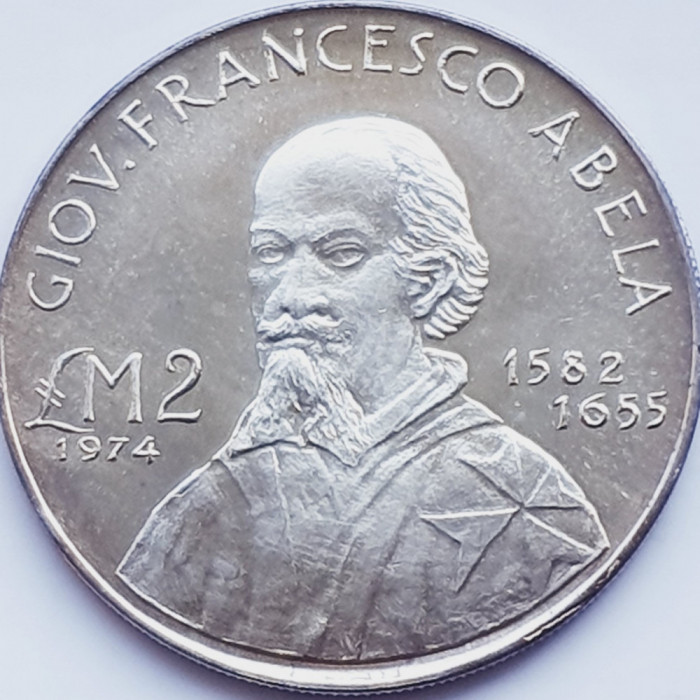 604 Malta 2 Liri 1974 Francesco Abela km 24 argint