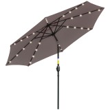Outsunny Umbrelă de Grădină Inclinabilă &Oslash;265 cm cu 32 Lumini LED Solare și Manivelă, Umbrelă de Exterior cu 8 Spițe, din Oțel și Poliester, pentru Pat