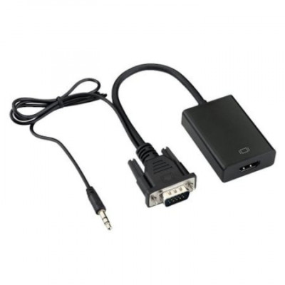 Convertor de la VGA tata la HDMI mama , negru, plus audio, 20 cm plus cablu micro usb foto