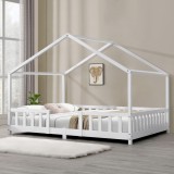 Pat copii design casuta Treviolo 120 x 200 cm lemn alb mat lacuit [en.casa] HausGarden Leisure
