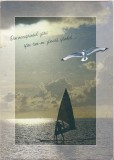 bnk cp Felicitare - Din necuprinsul zarii spre tine-mi zboara gandul ... - mare - pescarus - windsurfing
