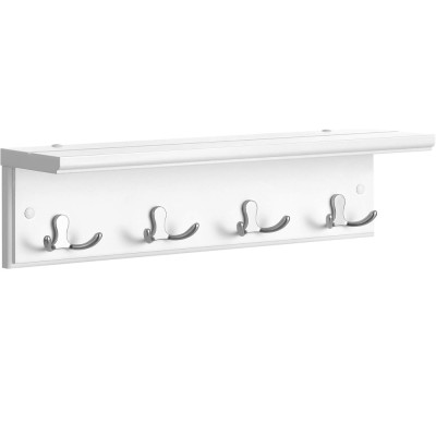 SONGMICS Cuier perete cu raft, 4 carlige duble metalice, MDF, 42x11x15 cm, alb Household NewTrend foto