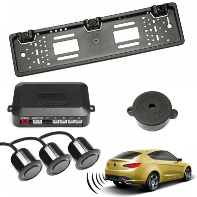 Set senzori parcare auto cu buzzer kit suport numar inmatriculare spate foto