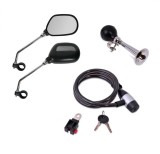 Set accesorii pentru bicicleta format din doua Oglinzi retrovizoare, Antifurt, Claxon goarna, 4 buc