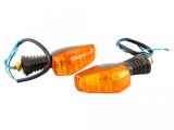Set Semnalizatoare Moto Negre Revo, 12V, Brat Cauciuc, Prindere M10, Geam Portocaliu