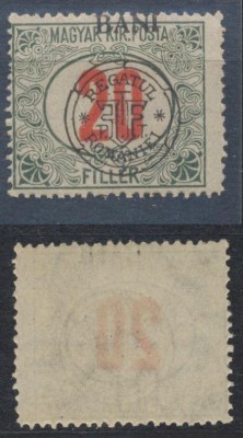 Emisiunea Cluj 1919 timbru porto 20 BANI eroare cu inscriptia BANI &amp;icirc;n partea de sus, &amp;icirc;n loc de jos MNH foto