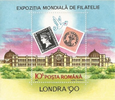 |Romania, LP 1236/1990, Exp. Mond. de Filatelie &amp;quot;Londra &amp;#039;90&amp;quot;, colita dant., MNH foto