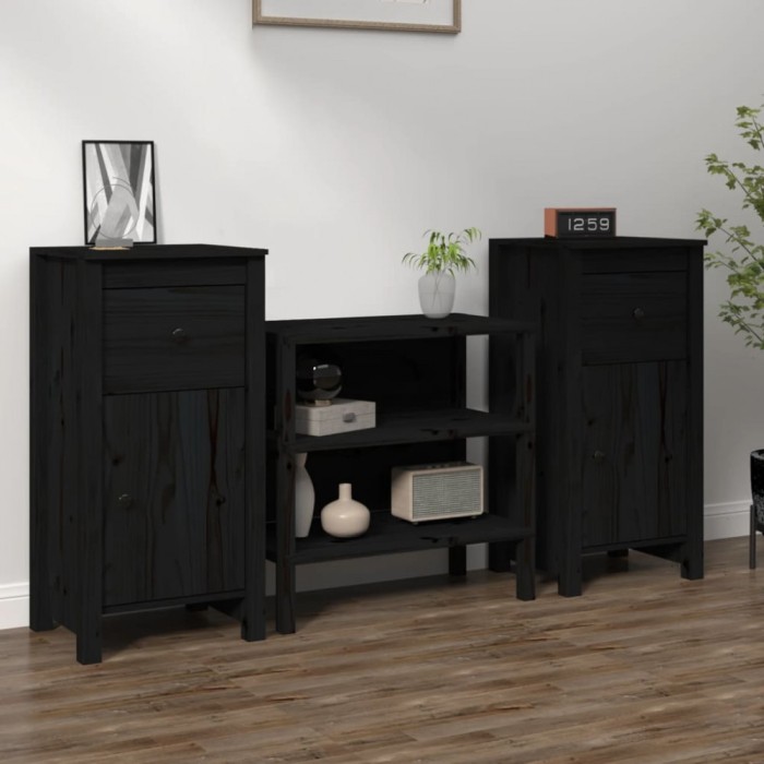 Gossi servante, 2 buc., negru, 40x35x80 cm, lemn masiv de pin