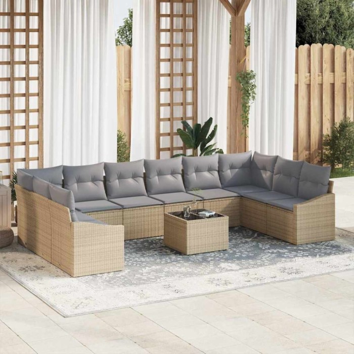 vidaXL Set de canapele pentru grădină 11 pcs Bej Rattan poli 3346910