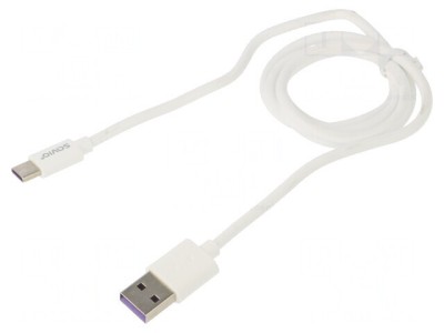 Cablu USB 2.0 USB-A la USB-C 1m Alb 5A foto