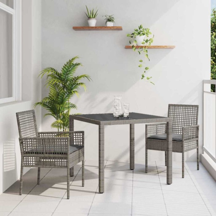 vidaXL Set de masă pentru grădină 3 pcs Gri Rattan poli 3334871