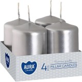 Set 4 Lumanari Decorative Cilindrice AURA Argintiu Metalizat 40x60 mm MagicHome