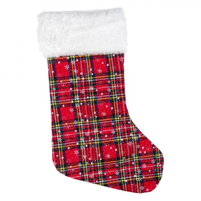 Cizmuliță Decorativă, Model Roșu cu Carouri, Material Polyester, Lungime 45 cm, Lățime 25 cm