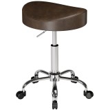 HOMCOM Taburet pe roți, taburet pentru salon cu &icirc;nălțime reglabilă 51-66 cm și șezut căptușit, rotativ 360&deg;, maro | Aosom Romania