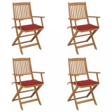 vidaXL Scaune grădină pliabile cu perne, 4 buc., lemn masiv de acacia 3064623