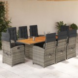vidaXL Set mobilier grădină cu perne, 9 piese, gri, poliratan 3212280