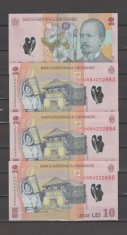 ROMANIA 10 LEI x 3 - 2008 (retiparit 2010) -Serii consecutive - Necirculate UNC foto