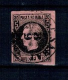 1866 - Carol I cu favoriți, 20 parale pe h&acirc;rtie groasa, varianta cu punct in greaca, stampilat