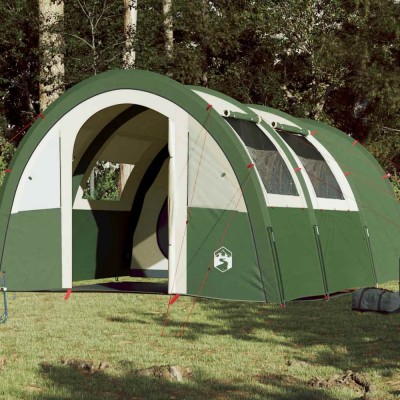 vidaXL Cort de camping tunel pentru 4 persoane, verde, impermeabil foto