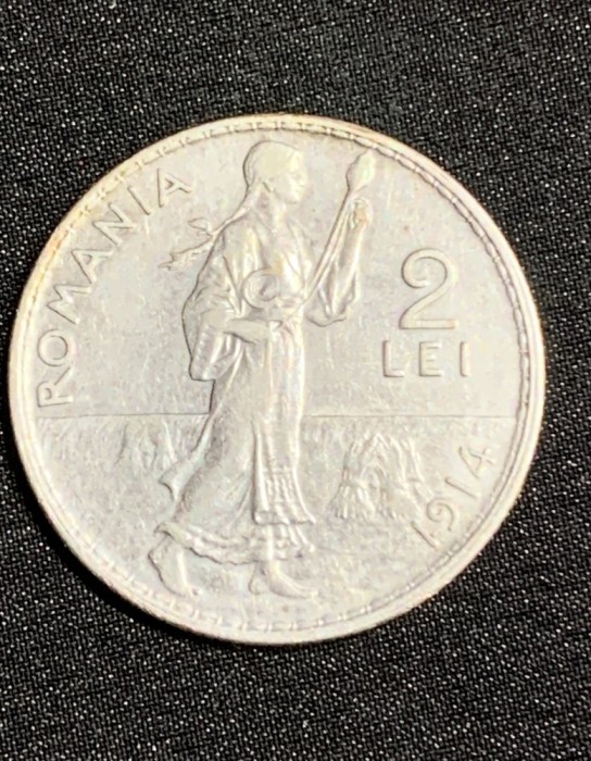 Moneda 2 lei 1914 muchie dreapta