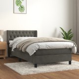 vidaXL Pat box spring cu saltea, gri &icirc;nchis, 90x190 cm, catifea