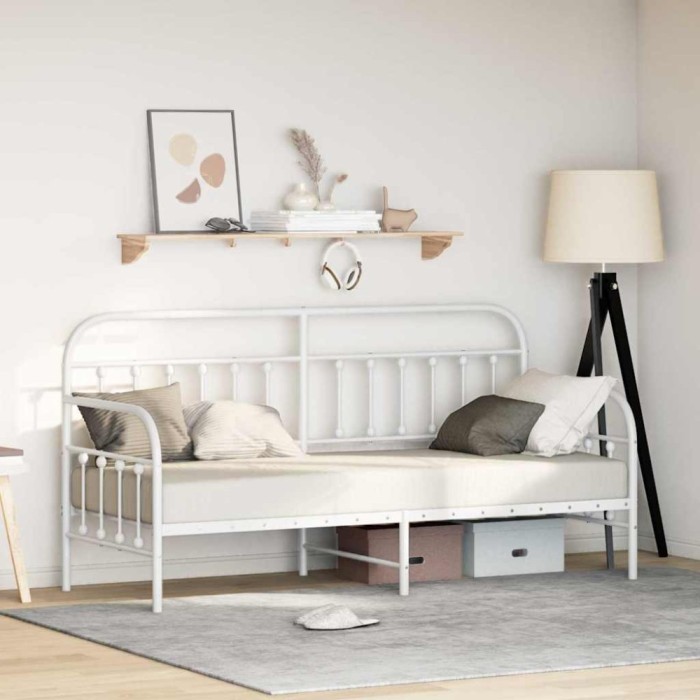 vidaXL Cadru de pat de zi cu headboard Alb 80 x 200 cm Oțel 42002643