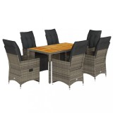 Cumpara ieftin Set bistro de gradina cu perne, 7 piese, gri, poliratan