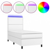 Cumpara ieftin Pat cu arcuri, saltea si LED, alb, 90x190 cm, piele ecologica