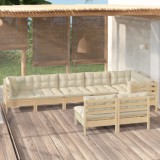 vidaXL Set mobilier de grădină cu perne crem, 8 piese, lemn masiv pin 3096454