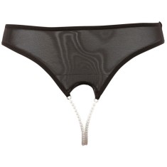 Chilot Tanga cu decupaj si perle, negru - M