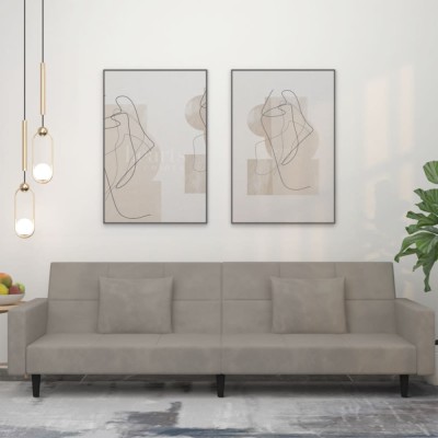 vidaXL Canapea extensibilă cu 2 locuri, 2 perne, gri deschis, catifea 375816 foto