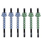 Cumpara ieftin Clame par bleu si verde deschis 5 x 1 cm cu pietre artificiale, set 6, 3 bleu si 3 verde deschis, model floral pentru coc, suvite si coafuri elegante