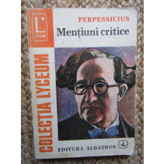 Perpessicius - Mentiuni Critice