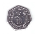Moneda Madagascar 10 ariary 1999, motto C, stare foarte buna, curata