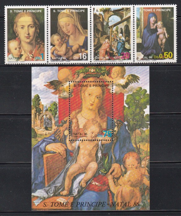 Sao Tome și Principe 1986 - Crăciun - Picturi de D&uuml;rer, Staif + Colita, MNH