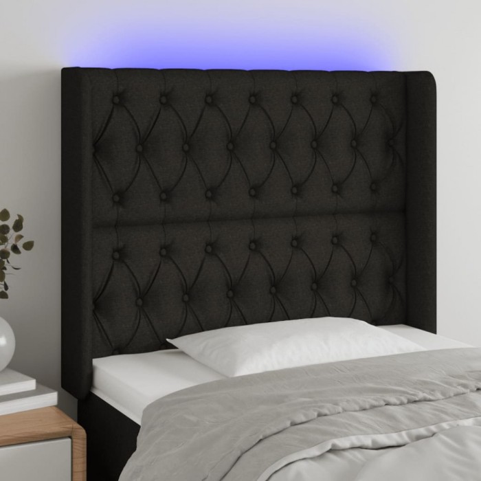 vidaXL Tăblie de pat cu LED, negru, 93x16x118/128 cm, textil 3124368