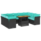 Cumpara ieftin Set canapele de gradina cu perne, 10 piese, negru, poliratan