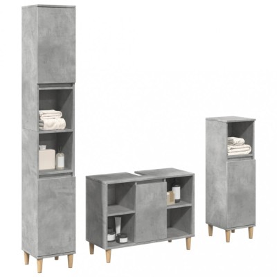 vidaXL Set mobilier de baie, 3 piese, gri beton, lemn compozit 3324951 foto