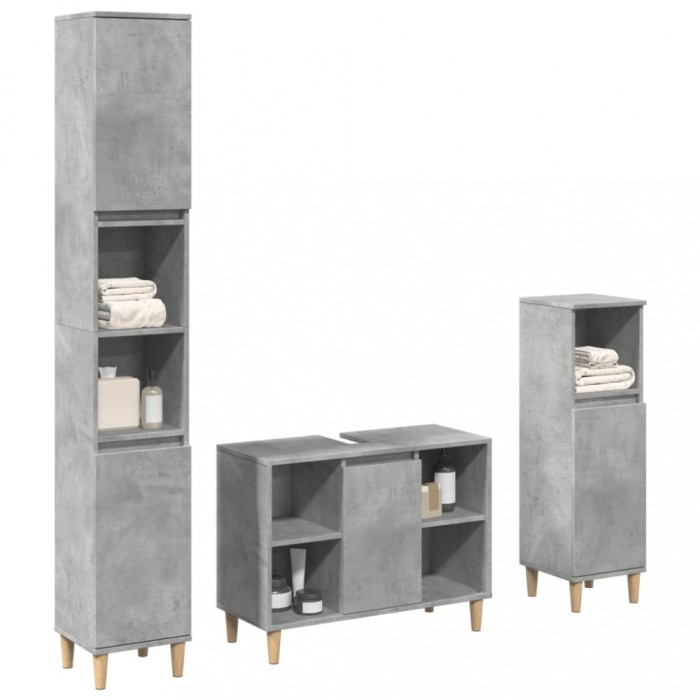 vidaXL Set mobilier de baie, 3 piese, gri beton, lemn compozit 3324951
