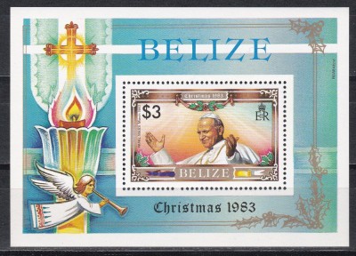 Belize 1983 - Crăciun - Vizita Papei Ioan Paul al II-lea, Colita, MNH foto