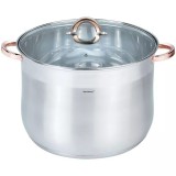 Oala din inox cu capac, manere roze, 22,4 L, &Oslash;34 cm, Klausberg